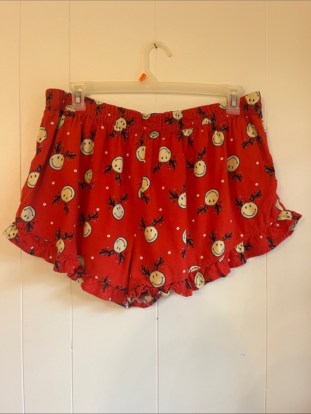 Aerie Red Smile Face Reindeer Button-Front Pajama Top and Shorts Set Sz XL - Picture 14 of 14